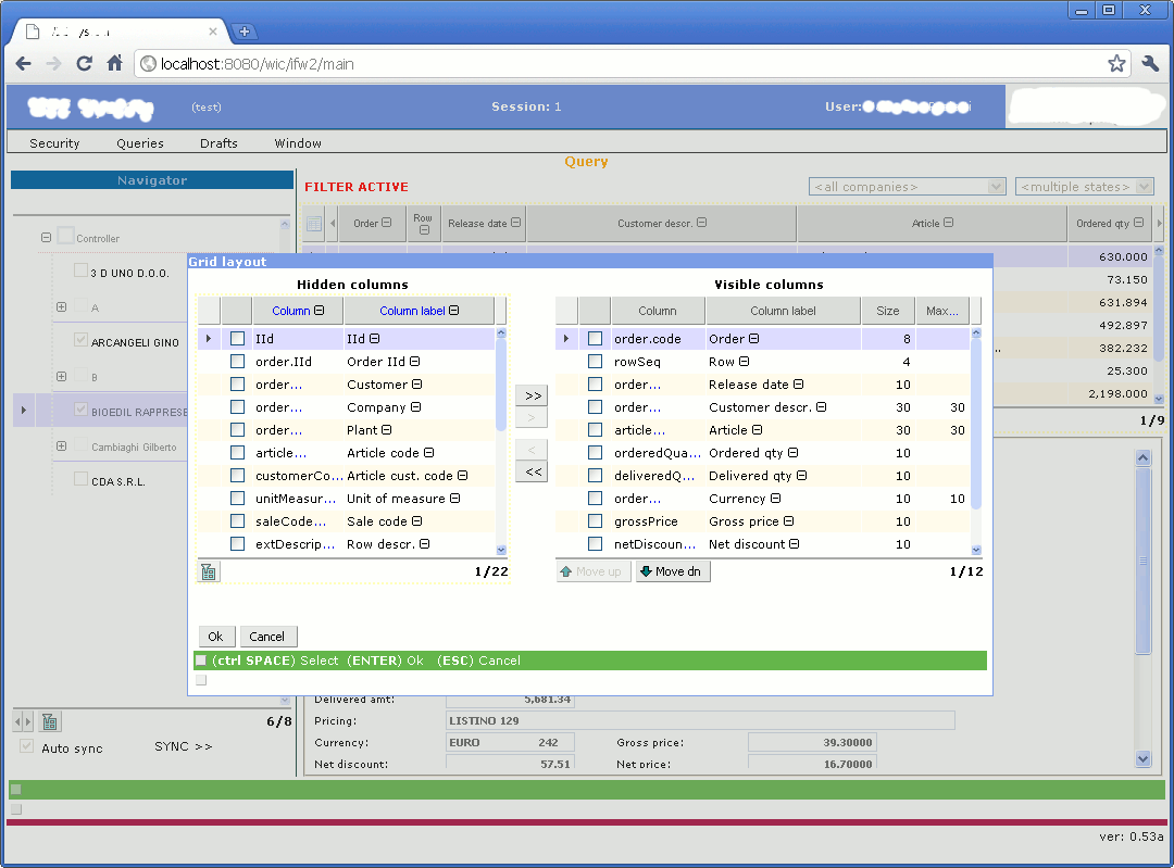 The TableGridFlow used as a dialog and (in the background) as a flow-component